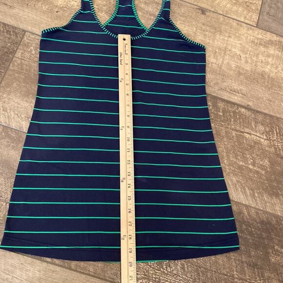 LULULEMON Navy Blue Green Stripe Cool Racerback Tank 8 - Picture 5 of 6